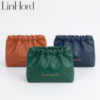 Tas Kosmetik Lipat Kulit PU Custom, Kantong Makeup Berkerut, Tahan Air, Ramah Lingkungan, Dompet Perlengkapan Mandi untuk Perjalanan