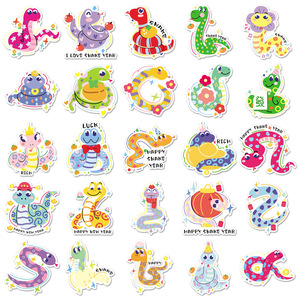 50 Pezzi Decorazioni in Vinile Fustellato di Alta Qualità con Stampa di Animali Cartoon, Graffiti di Capodanno, Serpente, Impermeabili e Stampate UV - Product Image 3