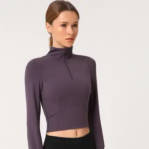 Wholesale Custom Sports Clothes Women Fitness Clothing Long Sleeve Zipper Sport Tops