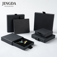 Boîte d'emballage à tiroir coulissant noire pour bijoux, boîte de rangement luxueuse noire pour boucles d'oreilles, boîte en papier texturé avec doublure intérieure en mousse