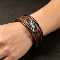 Bracelet pour homme multi-couches en cuir, ton argenté, plume, œil de tigre, pierre turquoise, style western bohème vintage, fermoir magnétique