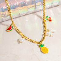 Collier en acier inoxydable personnalisé avec motif de fruits de fraises, de fleurs, de dauphins, de coquillages et d'étoiles de mer pour un usage quotidien et les vacances