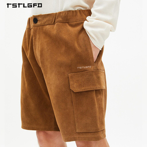 Shorts cargo pour homme en faux daim de qualité supérieure, fermeture à boutons, grandes poches, mélange de coton, longueur mi-longue, mode urbaine - Product Image 3