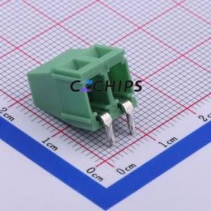 DB128R-5.0-2P-GN-S Screw Terminal Block Bent Lead Through Hole,P=5mm Connector 1x2P 5mm Green Right Angle Insert - Product Image 2