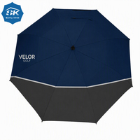 Payung Golf Dua Warna Biru Dongker Hitam Tepi Reflektif Ventilasi Ganda Tahan Angin Payung Besar Logo Merek Kustom Hadiah Bisnis OEM ODM