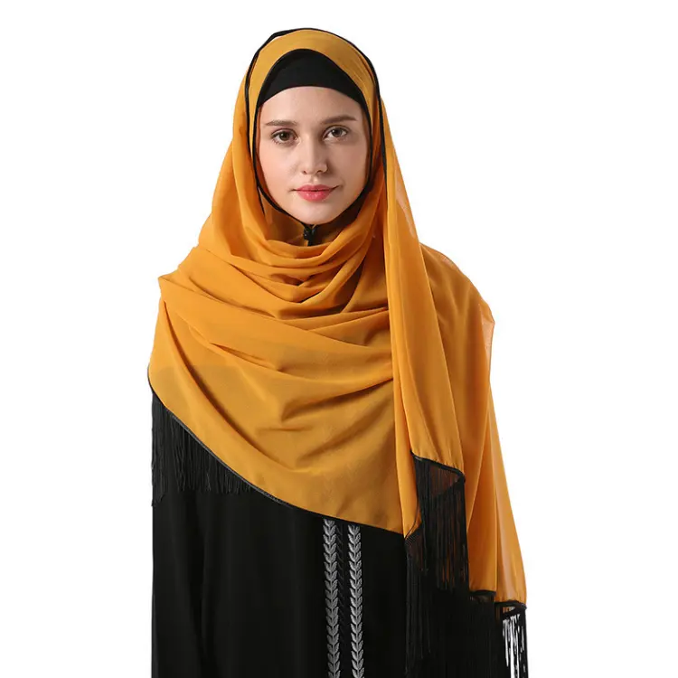 Pemasok grosir syal foulard kepala muslim bergaya kustom wanita rumbai sifon syal & selendang etnik hijab lainnya untuk wanita