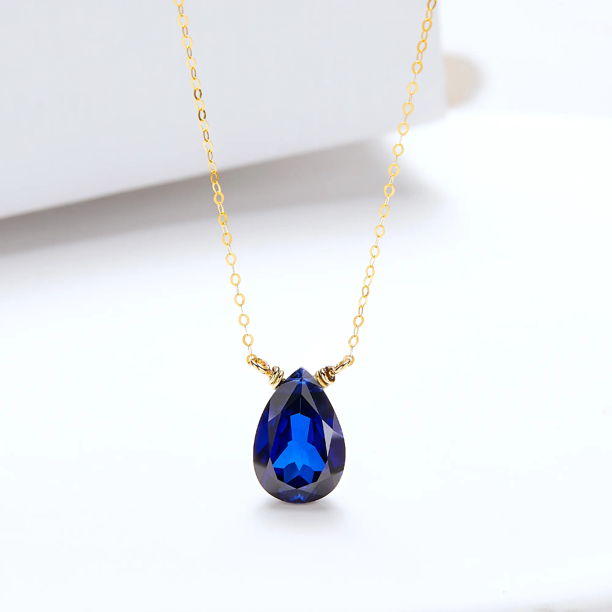 5ct Lab grown pear shaped drop big blue sapphire pendant silver designer minimalist necklace for women