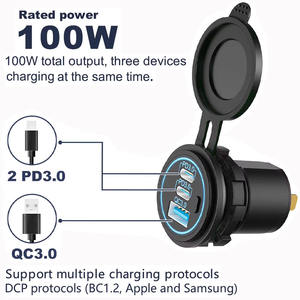 <span class=keywords><strong>Chargeur</strong></span> de voiture multi-ports <span class=keywords><strong>12V</strong></span>/24V 100W QC3.0 PD USB A+C, prise de charge rapide pour bateaux marins, camions, <span class=keywords><strong>camping</strong></span>-cars - Product Image 4