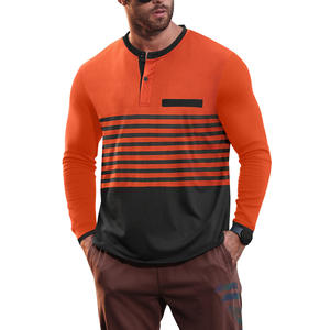 Camiseta informal de manga larga con cuello en V y bloques de color a rayas para hombre, de corte ajustado y con estampado para uso informal. - Product Image 1