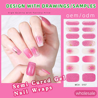 Vente chaude ongles fournitures Salon Gel ongles bandes fleur Gel presse sur les ongles colle gratuite requise lampe UV durcir