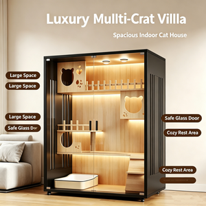 Grande <span class=keywords><strong>maison</strong></span> pour chat en bois avec porte en verre ventilée, villa intérieure pour chat avec plateforme d'escalade, griffoir et espace <span class=keywords><strong>de</strong></span> <span class=keywords><strong>repos</strong></span> - Product Image 6