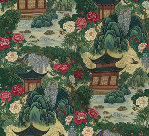 Thibaut Pagoda Inspired Dense Floral Window <b>Curtain</b> 70% Light Blocking Decorative Room Darkening Drapery Panel <b>for</b> Living Room - Product Image 5