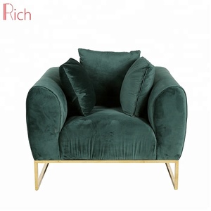 Green Velvet Stainless Steel Leg Single Sofa American Style <span class=keywords><strong>Classic</strong></span> Fabric Sofa Furniture for Living Room - Product Image 2