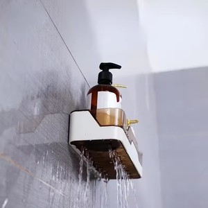 Étagère de salle de bain organisateur douche support de rangement <span class=keywords><strong>noir</strong></span> étagères d'angle mural en aluminium toilette shampooing support sans perceuse - Product Image 4