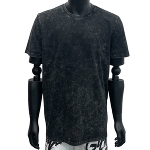 OEM Wholesale Heavyweight Tshirt Sun Faded <b>Black</b> Oversized T-shirt <b>Men</b> Acid Wash Vintage Custom T Shirt - Product Image 3