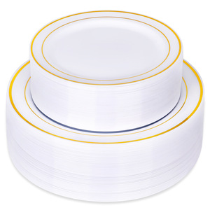 Platos Desechables con Borde Dorado para Fiestas Estilo Americano Occidental, Platos de Plástico Sólido Grueso, Venta Directa de Fábrica - Product Image 5
