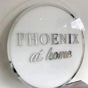 Personalizado 3D espejo oro Logo signo personalizado acrílico negocios firma pegatinas pared taller café 50cm transparente estante de exhibición - Product Image 2