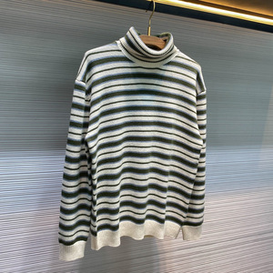 Suéter de <span class=keywords><strong>Cuello</strong></span> Alto para <span class=keywords><strong>Hombre</strong></span>, Mezcla de Lana, Diseño a Rayas, Jacquard, Cálido para Otoño e Invierno, Estilo Casual Elegante - Product Image 2