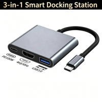 USB 3.1 Type-C to HDTV 3-in-1 Expansion Dock for Gaming Consoles Mobile Phones Tablets and Laptops Multi-functional Hub