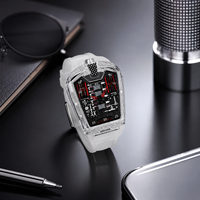 Reloj Deportivo Transparente para Hombre de 45 mm con Cristal Mineral Reforzado, Correa de Silicona, Movimiento de Cuarzo, Elegante, para Uso Diario y de Negocios, Acrílico