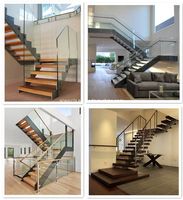 Escalier moderne personnalisé en tube carré avec surface antidérapante, garde-corps en verre pour usage résidentiel intérieur