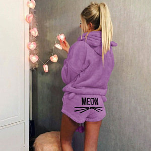 Ecowalson Cute Pajama Sets for <strong>Women</strong> Winter Hooded Sleepwear Flannel 2 Pcs <strong>Pyjama</strong> Suits Femme Cartoon <strong>Cat</strong> Pijama Feminino - Product Image 4