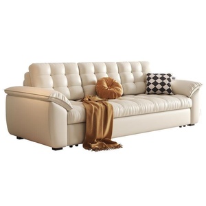 Divano <span class=keywords><strong>Letto</strong></span> in Pelle Color Crema a Forma di Zampa di Gatto, Multifunzionale per Piccoli Soggiorni, Retrattile con Contenitore e Pieghevole - Product Image 1