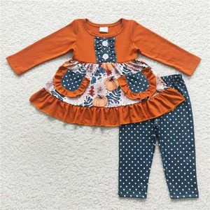 RTS PAS DE quantité minimale de commande petite fille Boutique feuilles de citrouille imprimer tenues d'automne enfants en gros jour de Thanksgiving vêtements à manches longues pour enfants - Product Image 2