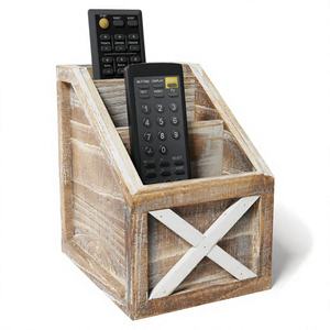 Rustic Vintage Wooden Desk Organizer Remotes Caddy Tabletop Desktop Office Supplies Desk Accessories Holder, 17 X 16.5cm - Product Image 1