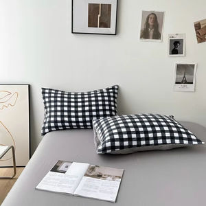 3pcs Classic <span class=keywords><strong>Noir</strong></span> <span class=keywords><strong>et</strong></span> <span class=keywords><strong>Blanc</strong></span> Plaid Striped Cover Set Soft Washed Cotton Quilt Cover Adult Children Bedroom Bedroom Bedding Set - Product Image 4