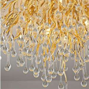 <span class=keywords><strong>Lampadario</strong></span> a Gocce di Pioggia con Altezza Regolabile, Lampada da Soffitto in Alluminio, <span class=keywords><strong>Moderno</strong></span> Lussuoso <span class=keywords><strong>Lampadario</strong></span> in Cristallo Dorato, Luce Bianca Calda 3500K - Product Image 6