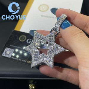 Colgante de Estrellas de Moissanita de Plata 925 de Alta Calidad, Corte Baguette, Estilo Hip Hop, para Hombre y Mujer, Pasa el Test de Diamantes con GRA - Product Image 3