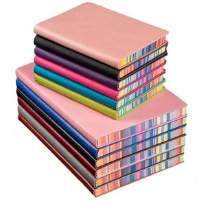 OEM ODM Personnalisé Vente en Gros A6 A5 B5 Cahier à Couverture Rigide en Cuir à Bords Colorés 120 Feuilles Bloc-Notes Arc-en-ciel Portable pour Bureau - Product Image 1