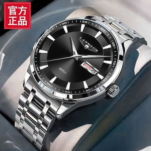Montre pour homme avec double calendrier, bracelet en acier, mouvement à quartz, style masculin, sport décontracté, résistante à l'eau - Product Image 5