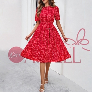 KISS ME ANGEL moda <span class=keywords><strong>estate</strong></span> nuovo stile casual a pois con stampa abito in chiffon girocollo a maniche corte - Product Image 1