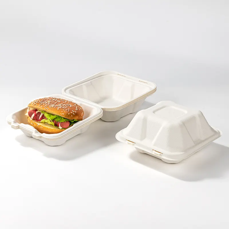 Lopopular popüler gıda ambalajı kapaklı konteyner biyobozunur yiyecek kutusu kağıt hamuru burger kutusu çıkar