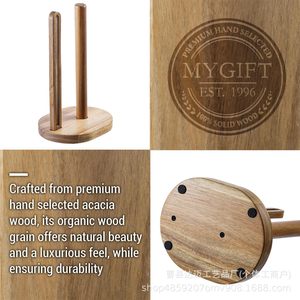 Wooden Paper Towel Holder Countertop Round Farmhouse Style Non Slip <b>Mat</b> Kitchen <b>Roll</b> Storage Rack - Product Image 4