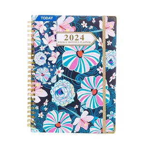 Libros de notas personalizados 2024 espiral de tapa dura mensual semanal papelería escolar Agenda cuaderno planificador