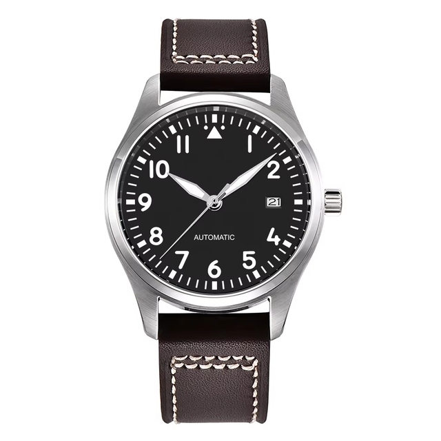 40mm Men Automatic Mechanical seiko Nh35 Movement Mineral Glass NO LOGO Custom logo pilot Wrist Watch