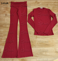 Uzun boylu kız dostu Loungewear kadınlar 3 parça Set kadın Yoga seti pamuk gömlek alevlendi pantolon salonu seti ile kadınlar için