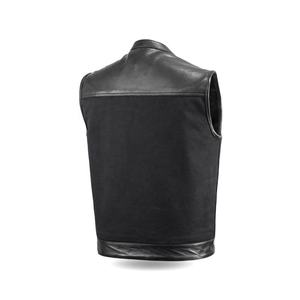 Outdoor-Racing Leather Club-Style Moto Respirant Vachette Denim-patchwork Gilet Biker Gilets Avec Col - Product Image 2