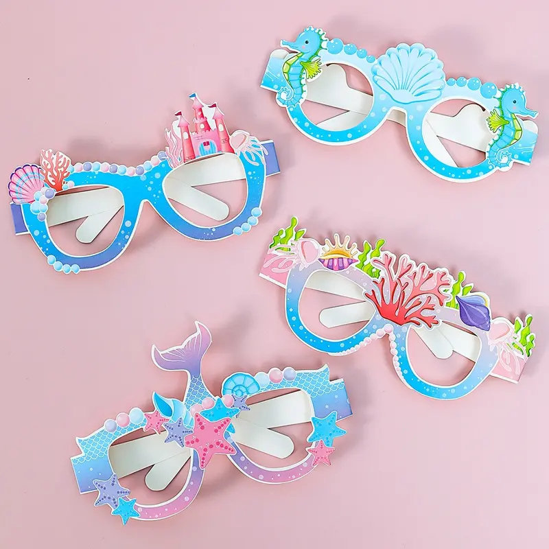 Huiran Paper Eyeglasses Mermaid Theme Party Photo Booth Props Kit for Kids Adult Birthday Mermaid Party Decoration