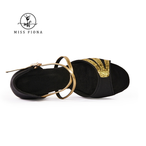 Commande en gros OEM Chaussures de <span class=keywords><strong>danse</strong></span> classiques pour filles en satin noir à paillettes dorées pour la <span class=keywords><strong>danse</strong></span> <span class=keywords><strong>latine</strong></span> salsa ballroom - Product Image 3