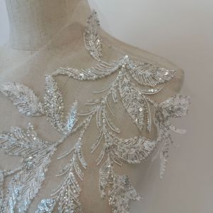 Parche de encaje floral blanco de <span class=keywords><strong>alta</strong></span> calidad, 240 piezas, hoja grande de una sola cara, bordado con doble cuentas para tocado de boda DIY - Product Image 1