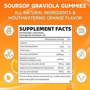 VitaHall Düşük Minimum Sipariş Adedi Ekşi Elma Graviola Jelibonları 2000mg Bağışıklık Güçlendirici Karışım, Ekşi Elma Yaprakları ve Meyvesi ile Antioxidan Zengin - Product Image 5