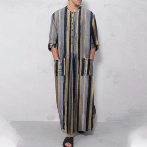 Túnica Musulmana de Algodón Tejido para Hombre, Estilo Transfronterizo, Cuello Mao, Rayas Degradadas, Manga Larga, Hanfu, Estilo de Oriente Medio - Product Image 3