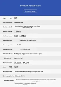 Vanne solénoïde à vapeur haute température en acier inoxydable US, matériau 304, US-15/US-20/US-25, fabriqué en Chine continentale - Product Image 4