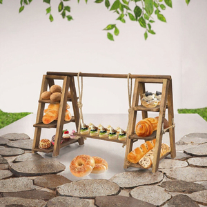 Présentoir à gâteaux et desserts 3 niveaux en bois de noyer foncé, forme irrégulière, idéal pour mariages et fêtes - Product Image 3