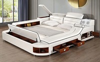 Lit moderne haut de gamme en cuir avec rangement, tailles Queen et King Size
