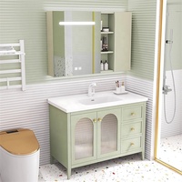 Modern berdiri bebas Modular kamar mandi Vanity hijau keramik Basin laci dibuat melamin MDF papan Bespoke desain harga grosir